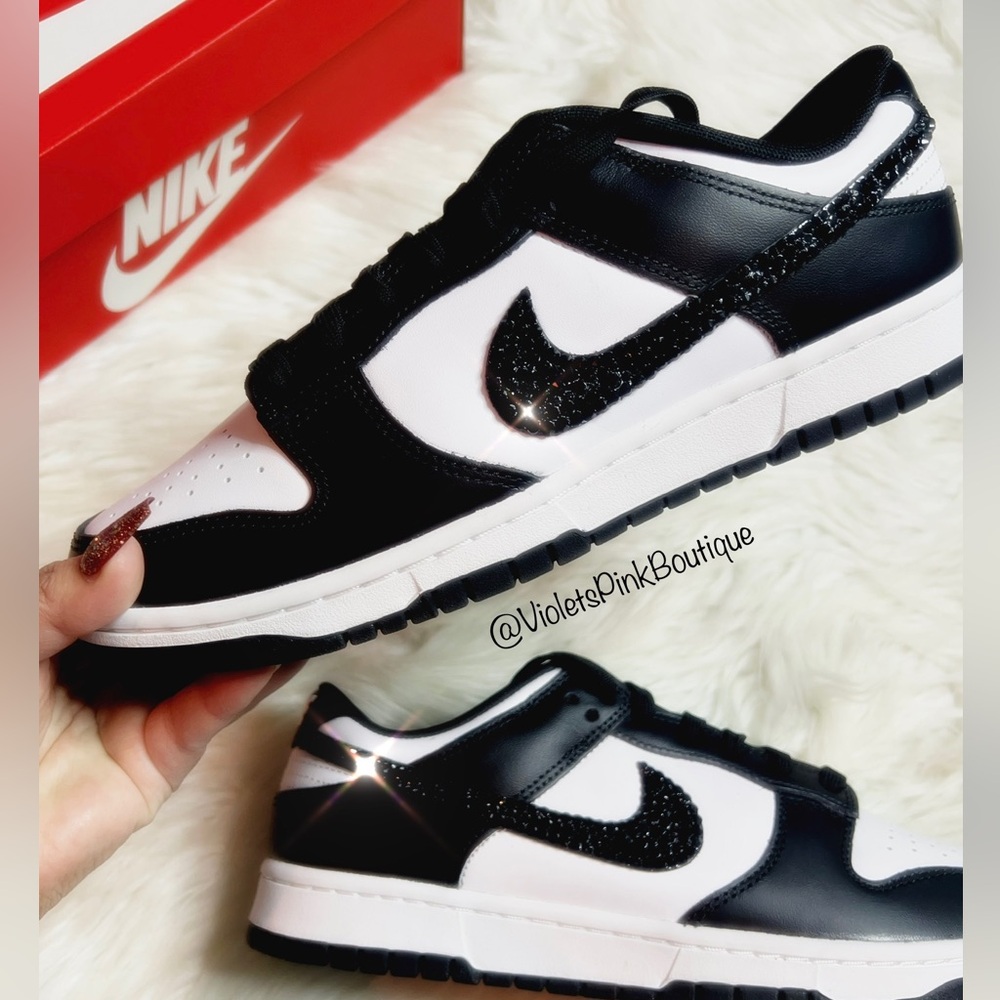 Women’s Bling Swarovski crystal Custom Panda Black Nike Dunks